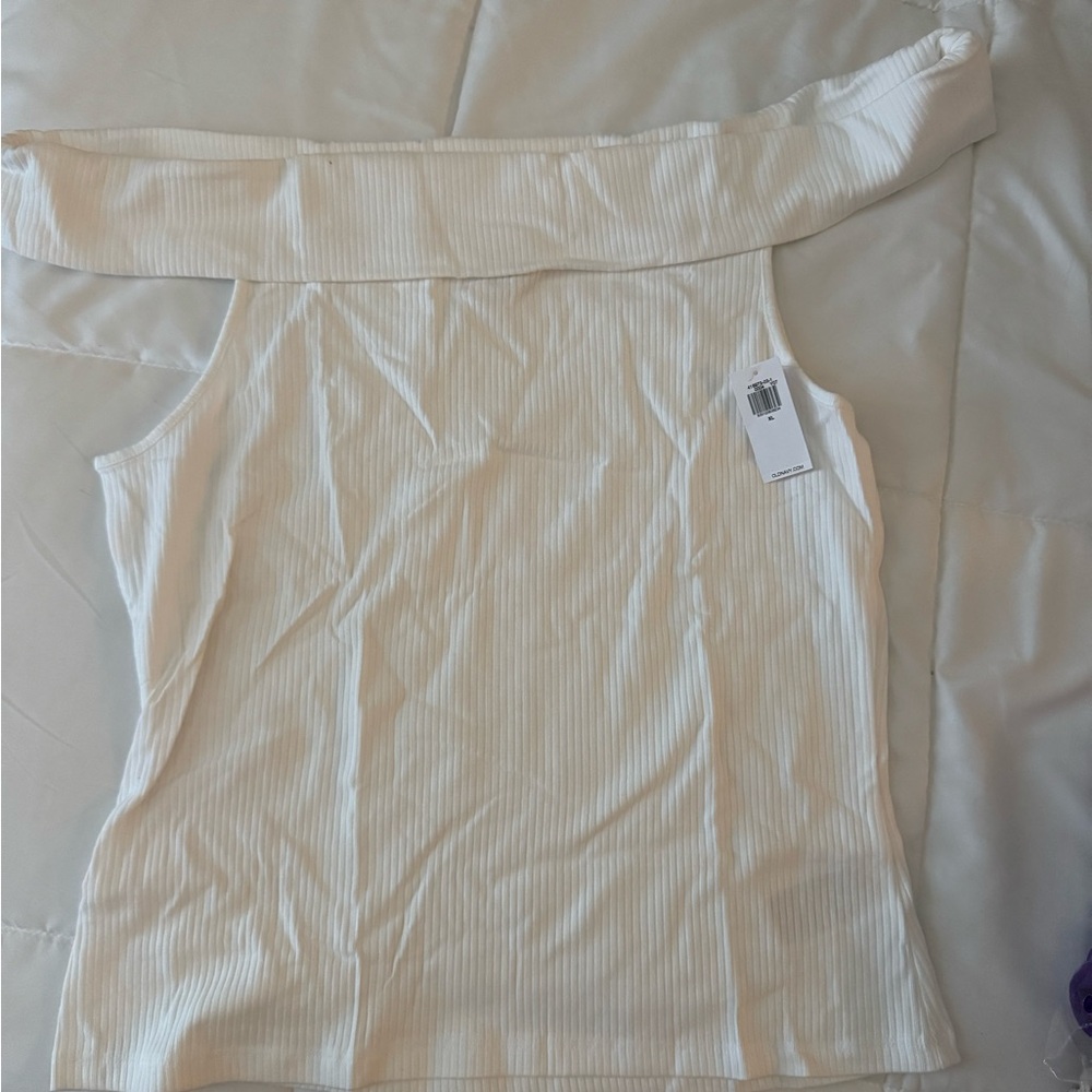 Off-Shoulder White Ribbed Top Size XL NWT